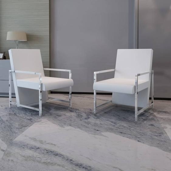 Fauteuils The Living Store (lot de 2) : structure chromée, revêtement en similicuir blanc