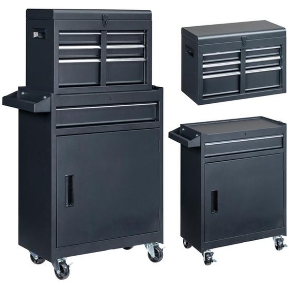 FCH armoire à outils en métal, armoire à roulettes combinée avec caisses à outils portables, servante datelier mobile avec 4 tiroirs (noir)