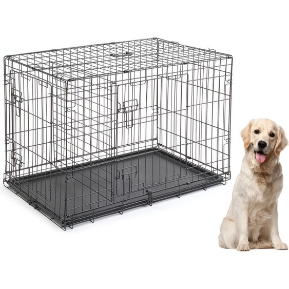 FCH Cage pour chiens 75x47x53cm, boîte de transport en métal, cage métallique pliable pour chiens en voiture