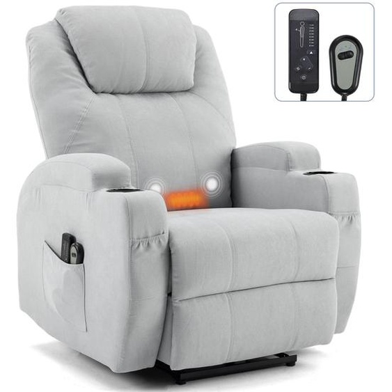 FCH Fauteuil de massage électrique Fauteuil de relaxation Fauteuil TV , fonction couchage , fonction chaleur et vibration , Gris clair