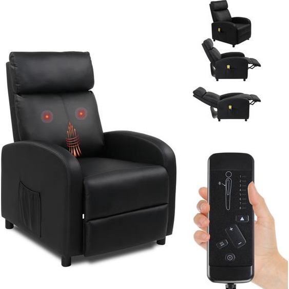 FCH Fauteuil de massage,Fauteuil de relaxation avec fonction massage, fonction chaleur, similicuir, noir