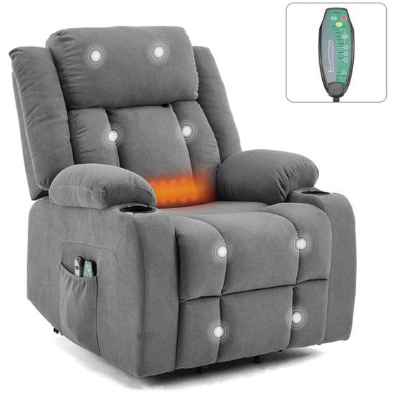 FCH Fauteuil releveur électrique Fauteuil de massage avec fonction massage et chaleur, fauteuil de relaxation avec porte-gobelet, télécommande et poche latérale, TV FauteuilGris foncé