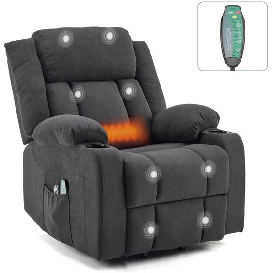 FCH Fauteuil releveur électrique Fauteuil de massage avec fonction massage et chaleur, fauteuil de relaxation avec porte-gobelet, télécommande et poche latérale, TV FauteuilNoir