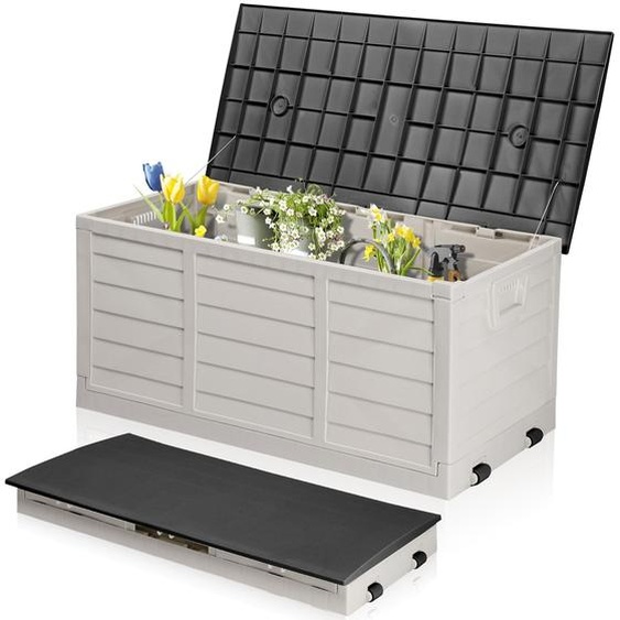 FCH Gartenbox Boîte de rangement étanche en plastique, 280 L – pour le jardin, la terrasse, le balcon, 112 x 51 x 50 cm, blanc