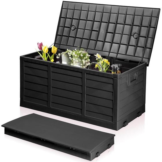 FCH Gartenbox Boîte de rangement étanche en plastique, 280 L – pour le jardin, la terrasse, le balcon, 112 x 51 x 50 cm, noir