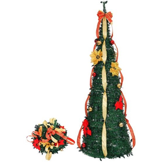 FCH Sapin de Noël pop-up avec 80 LED déclairage, structure télescopique, 180cm Sapin de Noël artificiel avec décorations de Noël