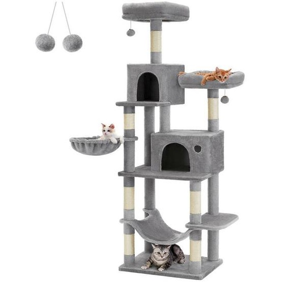 Feandrea - Arbre à Chat, Hauteur 199 cm, Grande Tour de Jeux, Housses de Plate-forme Amovibles, Multi-niveaux, avec Poteaux à Griffer, Large Niche,