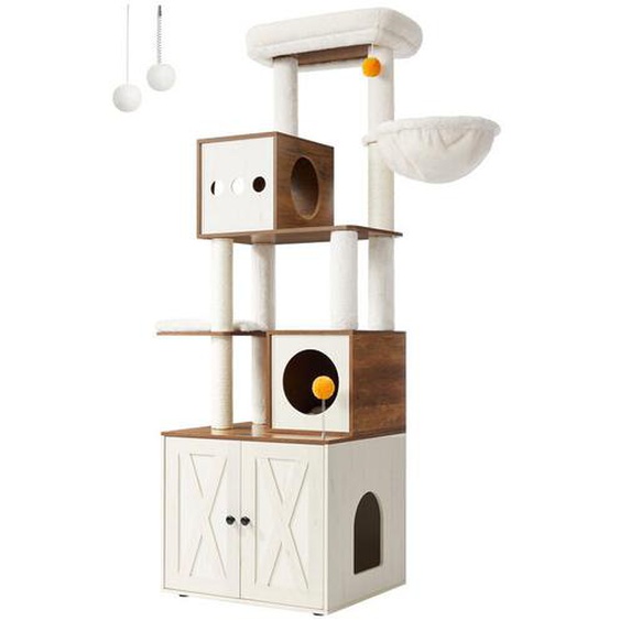 Feandrea - Arbre à Chat Moderne avec Cache-litière, Tour de Jeu, Griffoir avec Maison de Toilette, 180 cm, Niche, Plateforme, Tapis Lavables, Marron