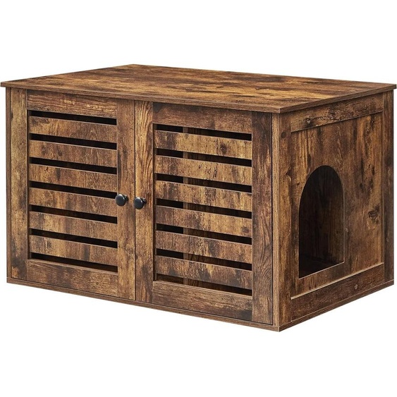 FEANDREA Bac à litière, maison pour chats, avec portes, marron vintage