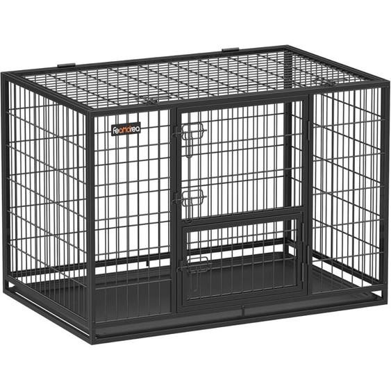 Feandrea - Cage pour Chien Lourd, pour Chiens de Taille Grande et Moyennet, Double Porte Amovible, Nettoyage Facile, Parc à Chiens, Noir, 107 x 70 x