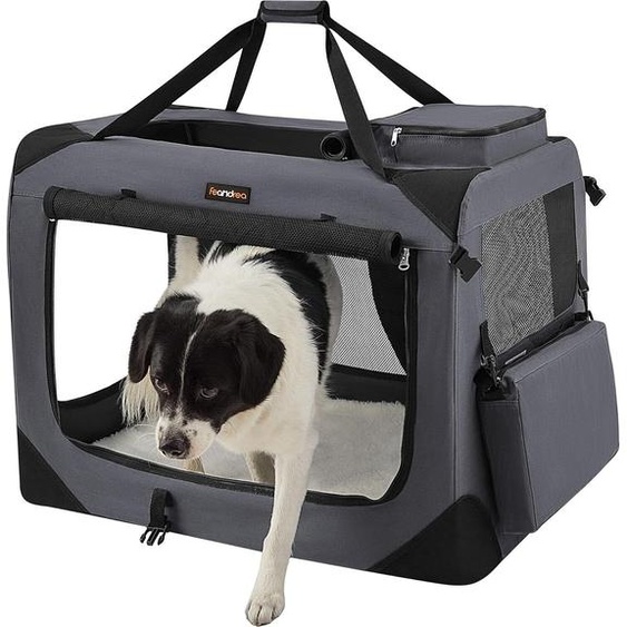 Feandrea Caisse pliable pour chiens, caisse de transport pour chiens, XL, sac pour chiens, tissu Oxford, mesh, respirant, portable, cadre métallique, avec poignées, poches,