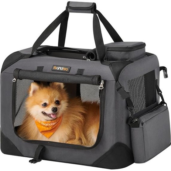 Feandrea Caisse pliante pour chien, caisse de transport pour chien, S, sac pour chien, tissu Oxford, filet, respirant, portable, cadre métallique, avec poignées, poches