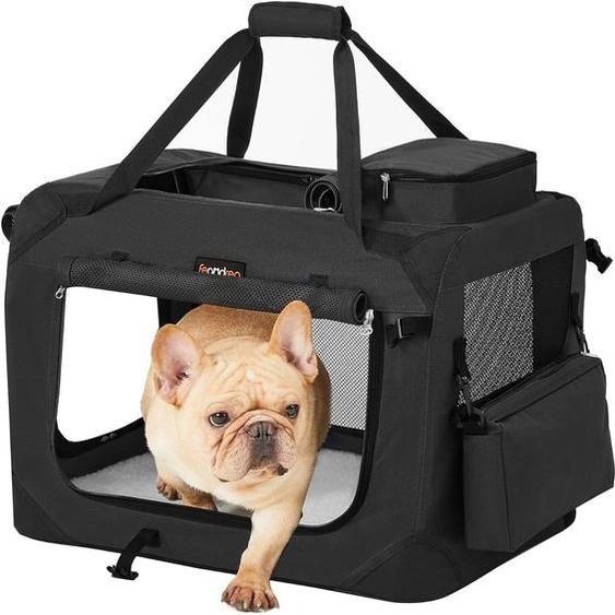 Feandrea Caisse pliante pour chiens, caisse de transport pour chiens, M, sac pour chiens, tissu Oxford, mesh, respirant, portable, cadre métallique, avec poignées, poches