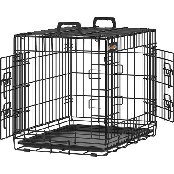 Feandrea Caisse pour chiens, pliable, avec 2 portes, bac en plastique extensible, 61 x 43,5 x 50,5 cm, S, noir