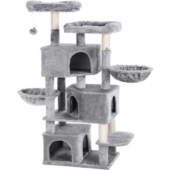 Feandrea - Grand Arbre à Chat, avec 3 Niches, 164cm de Hauteur, Gris Clair