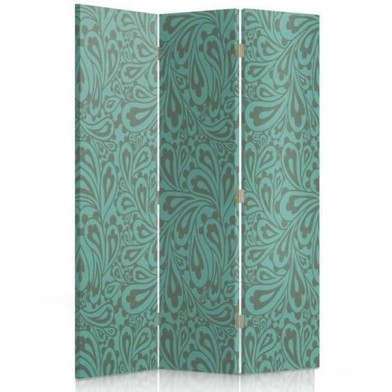 Feeby Paravent dintérieur sur toile décoratif, 3 pans une face, Motif vert 110x150 cm