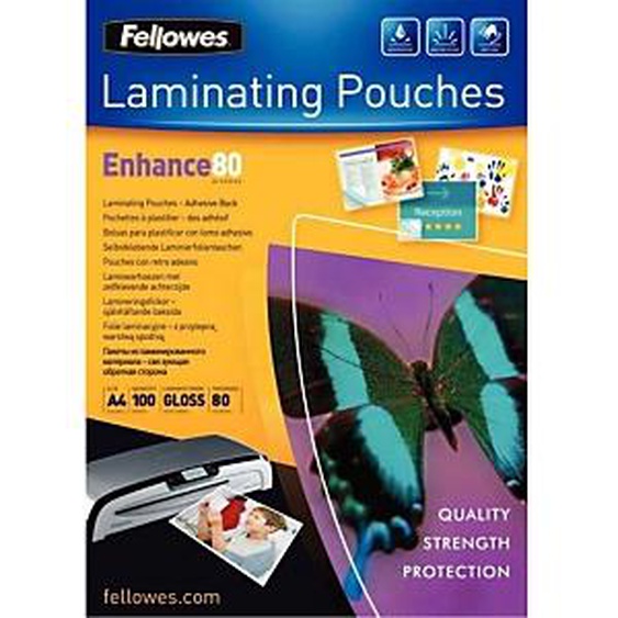 Fellowes Pochettes de plastification à chaud A3 dos adhésif - Epaisseur : 80 microns par face - Boîte de 100