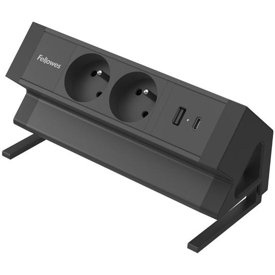 Fellows Bloc de prises électriques Ampra à pince pour bureau - 2 prises secteur + 1 port USB-A et USB-C - Noir