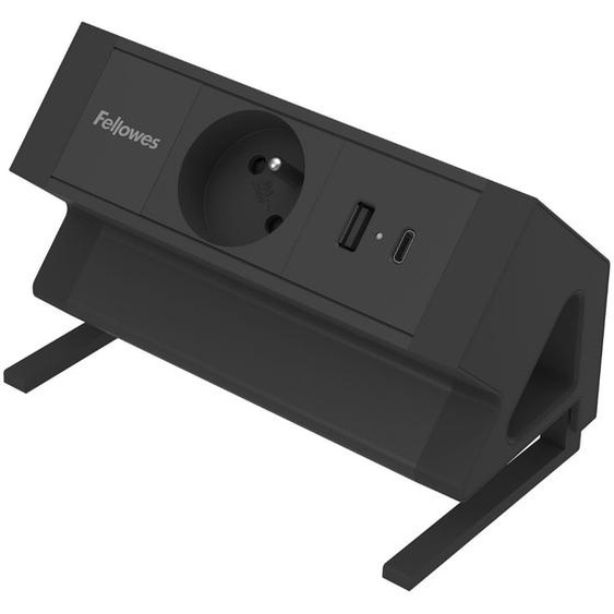 Fellows Bloc prise électrique Ampra à pince pour bureau - 1 prise secteur + 1 port USB-A et USB-C - Noir