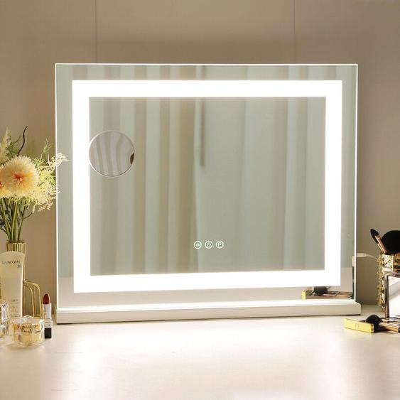 Fenchilin - Miroir avec lampe peut ajuster 3 effets de lumière accroché au mur / Bureau double usage miroir de maquillage miroir de salle de bain
