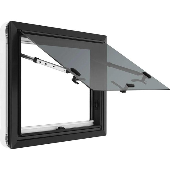 Fenêtre pour camping-car/caravane - Fenêtre à battant 65×50 cm - Moustiquaire - Verre trempé 4 mm - Découpe 60×45 cm - Angle douverture 65° - Cadre en aluminium - Noir