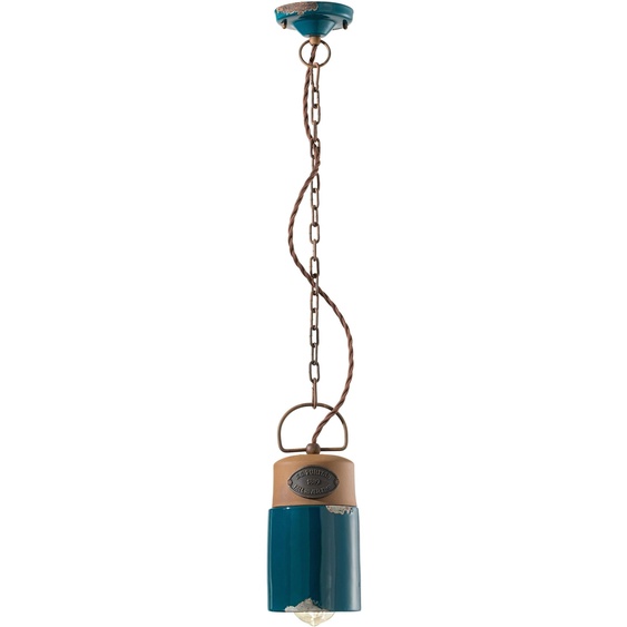 Ferroluce Industrial Lampe à suspendre en céramique bleue ronde