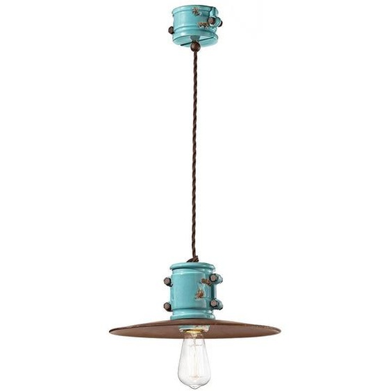 Ferroluce Urban Lampe à suspendre en céramique 40cm bleue ronde