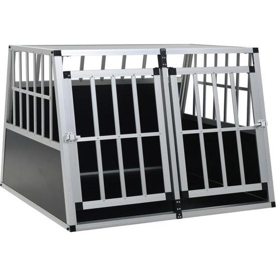 Festnight Cage de transport pour chiens, aluminium avec double porte, 94 x 88 x 69 cm, argenté