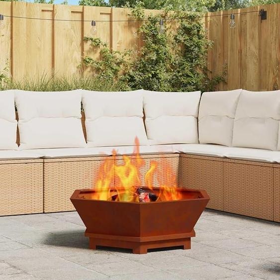 Feuerstelle Braun 75 x 75 x 28 cm : foyer pour bois en acier résistant aux intempéries, idéal pour le jardin et la terrasse. Foyer extérieur pour bois de chauffage, produisant des flammes et de la chaleur. Autonome, décoratif, parfait pour les réunions en