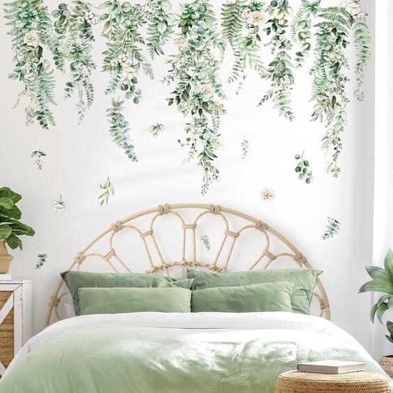 Feuilles de plantes vertes autocollants muraux - décoration murale pour la chambre et le salon - 6 pièces - vert - vinyle