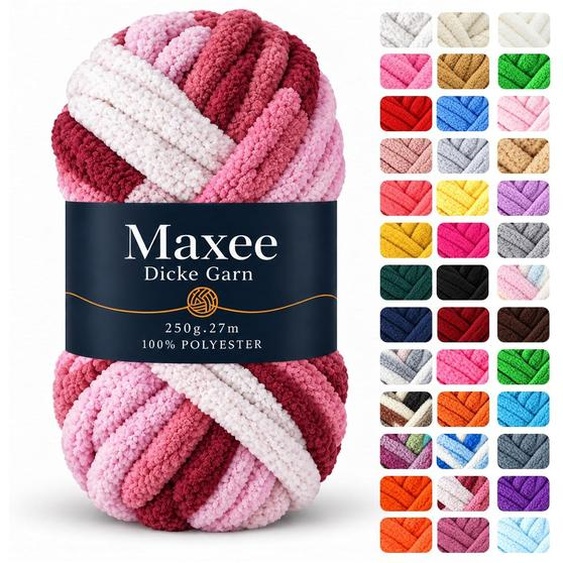 Fil XXL épais – Fil doux type roving idéal pour le tricot à laiguille et au crochet – Parfait pour les couvertures, les coussins, les tapis et les paniers pour animaux de compagnie – 250 g – Motif arc-en-ciel