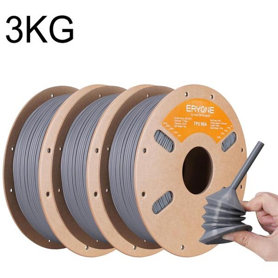 Filament TPU pour impression 3D - TPU A90 - 3 kg - 1,75 mm - Dureté 90A - Tolérance ±0,03 mm - Flexible - Gris