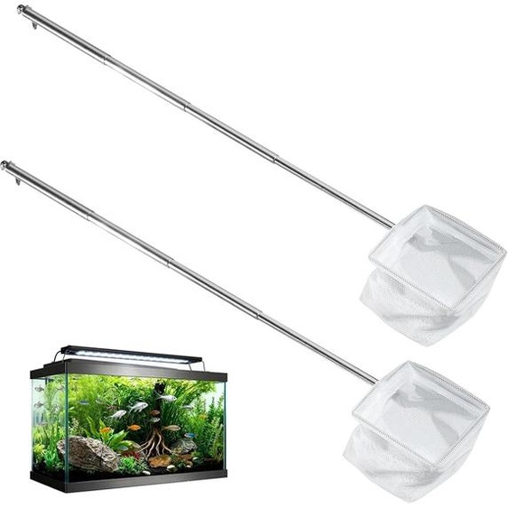 Filet pour aquarium, dimensions 8 x 6,5 cm, lot de 2, avec manche télescopique, en acier inoxydable, maille fine, pour aquarium