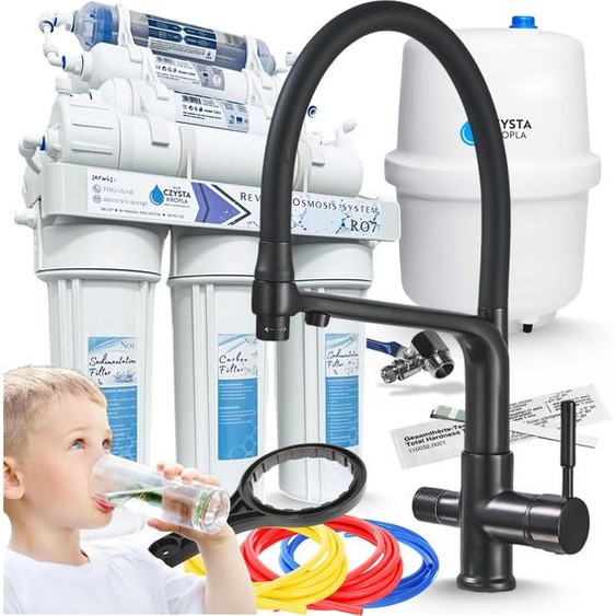 Mitigeur de cuisine à 3 voies Flexible avec système de filtration par osmose inverse RO7, filtration en 7 étapes, membrane 75 GPD, douchette extractible, deux types de jet