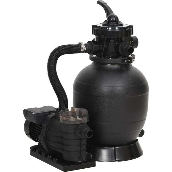 Filtre à sable pour piscine hors sol, avec pompe 400W, préfiltre et vanne multiport 6 positions, acier/PE/ABS, débit 7m³/h, diamètre 30cm, noir
