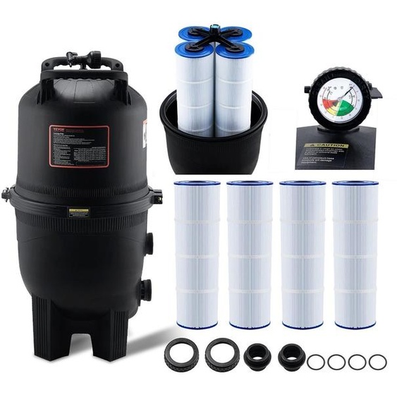 Filtre de piscine à cartouche VEVOR, surface de filtration de 30 m², filtre de piscine encastré, système de filtration de piscine hors sol avec filtre upgrade et anti-fuite, pour spas, spa, piscines gonflables