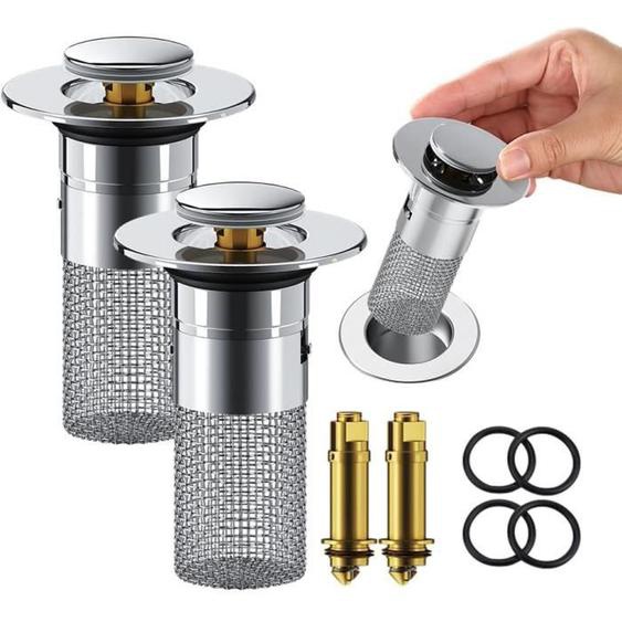 Filtre Evier Cuisine, New Filtre De Drainage De Sol en Acier Inoxydable, Bouchon De Lavabo De Salle De Bain Attrape Cheveux, (2PC)