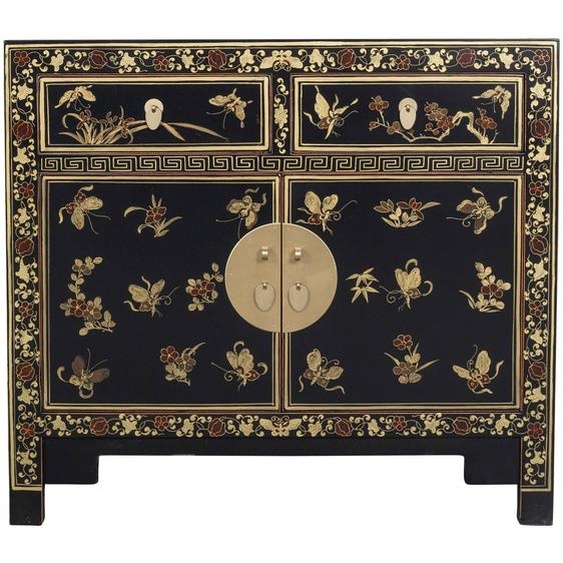 Fine Asianliving Armoire chinoise noir papillons peints à la main - Collection Orientique L90xP40xH80cm Armoire chinoise Armoire chinoise de mariage Meubles orientaux asiatiques