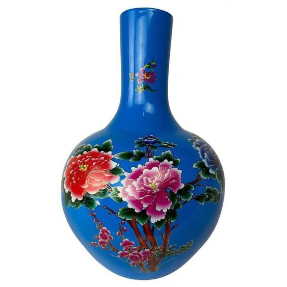 Fine Asianliving Chinese Vase Blue Flowers Peonies Handmade D41 x H 57 cm