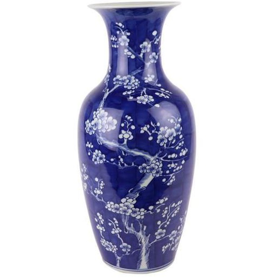 Fine Asianliving Chinese Vase Blue Handpainted Blossoms D20 x H 44 cm
