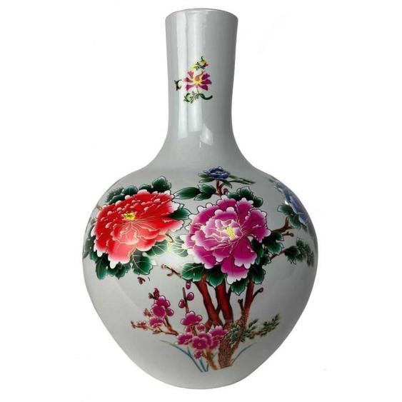 Fine Asianliving Chinese Vase White Flowers Peonies Handmade D41 x H 57 cm