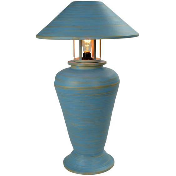 Fine Asianliving Lampe à Poser en Bambou Spirale Fait Main Bleue 40x40x65cm