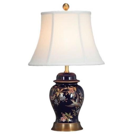 Fine Asianliving Lampe de Table Chinoise Bleu Peinte à  la Main D36 x H 60 cm