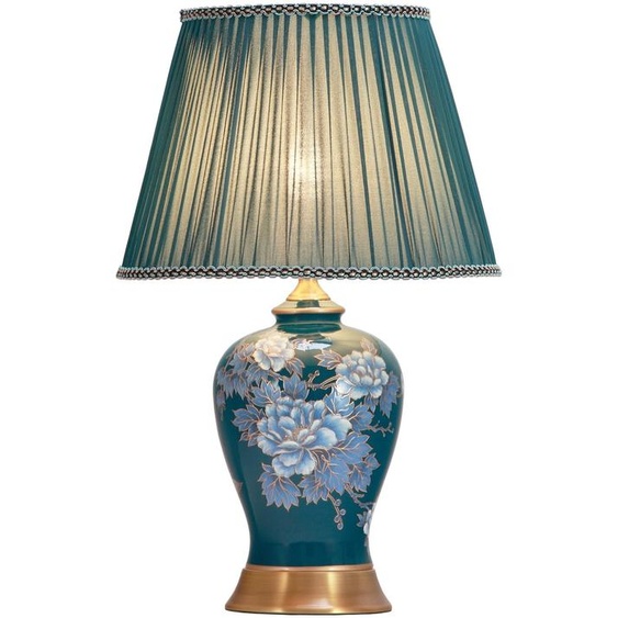 Fine Asianliving Lampe de table chinoise en porcelaine avec abat-jour E27 Lampe de table orientale en céramique Lampes de chevet Chambre à coucher Salon