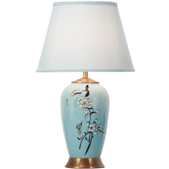 Fine Asianliving Lampe de table chinoise en porcelaine avec abat-jour E27 Lampe de table orientale en céramique Lampes de chevet Chambre à coucher Salon