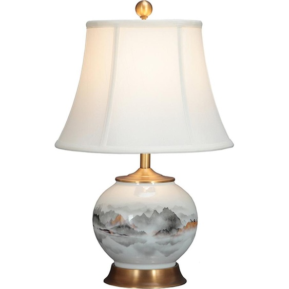 Fine Asianliving Lampe de table chinoise en porcelaine avec abat-jour E27 Lampe de table orientale en céramique Lampes de chevet Chambre à coucher Salon