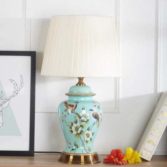 Fine Asianliving Lampe de table chinoise Porcelaine Bleu Magnolia Fait main - Aeliana D30xH48cm