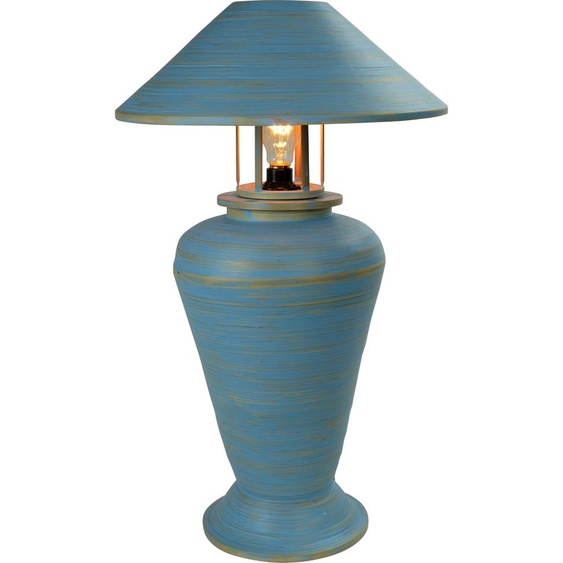 Fine Asianliving Lampe de table en bambou Spirale fait main bleu 40x40x65cm