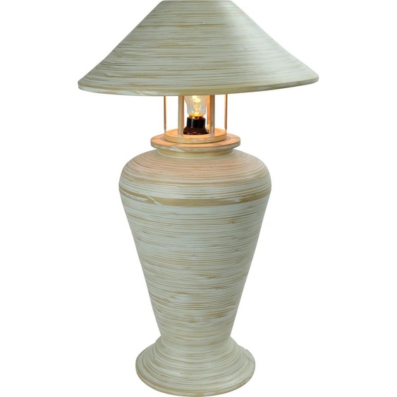 Fine Asianliving Lampe de Table Spirale Bambou Artisanale Blanc 40x40x65cm