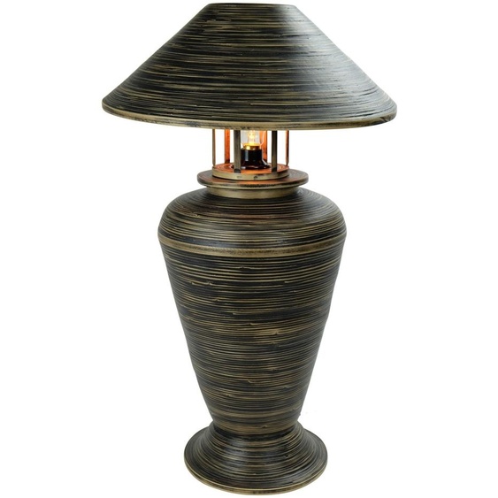 Fine Asianliving Lampe de Table Spirale Bambou Artisanale Noir 40x40x65cm